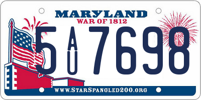 MD license plate 5AU7698