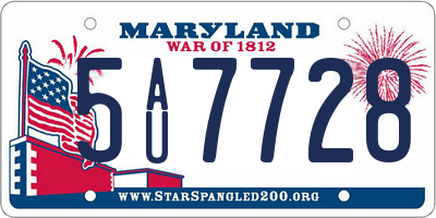 MD license plate 5AU7728