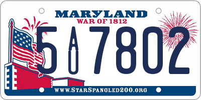 MD license plate 5AU7802