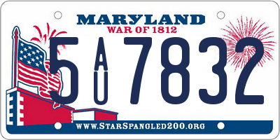 MD license plate 5AU7832
