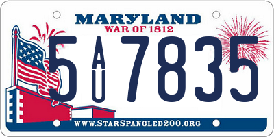 MD license plate 5AU7835