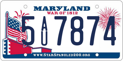 MD license plate 5AU7874