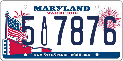 MD license plate 5AU7876