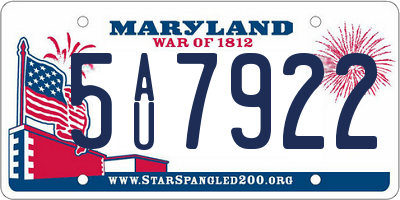 MD license plate 5AU7922