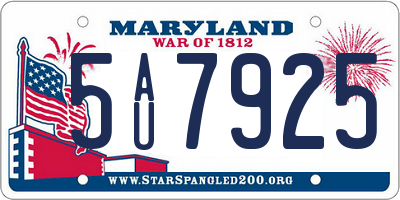 MD license plate 5AU7925