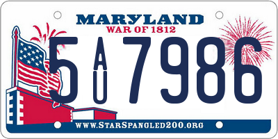 MD license plate 5AU7986