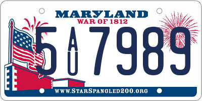 MD license plate 5AU7989