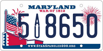 MD license plate 5AU8650