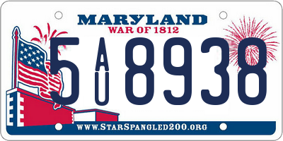 MD license plate 5AU8938