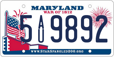 MD license plate 5AU9892