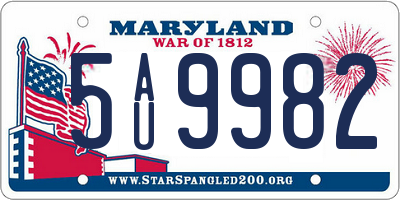 MD license plate 5AU9982