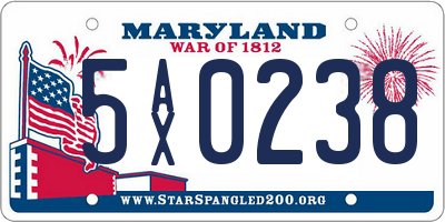MD license plate 5AX0238