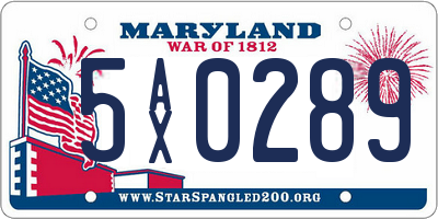 MD license plate 5AX0289
