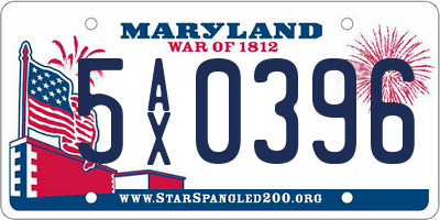 MD license plate 5AX0396