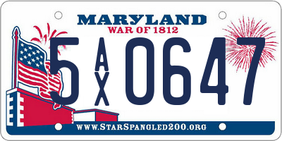 MD license plate 5AX0647