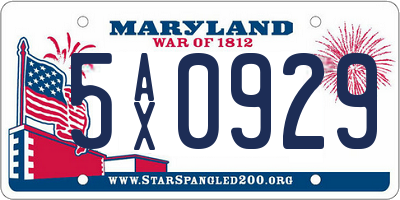 MD license plate 5AX0929