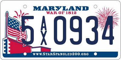 MD license plate 5AX0934