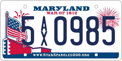 MD license plate 5AX0985
