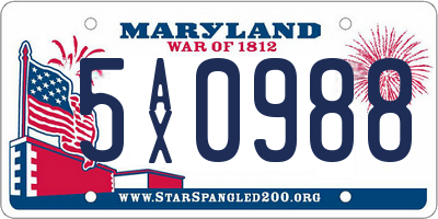 MD license plate 5AX0988