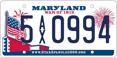 MD license plate 5AX0994