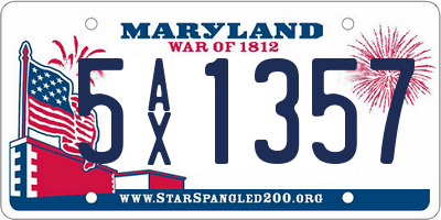 MD license plate 5AX1357