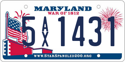 MD license plate 5AX1431