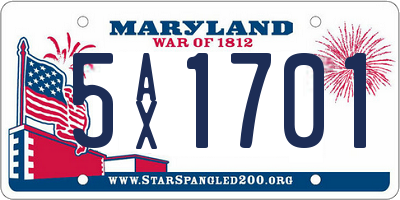 MD license plate 5AX1701