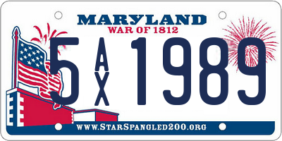 MD license plate 5AX1989