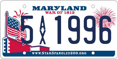 MD license plate 5AX1996