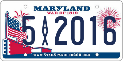 MD license plate 5AX2016