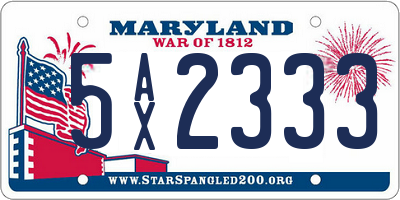 MD license plate 5AX2333