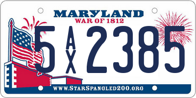 MD license plate 5AX2385