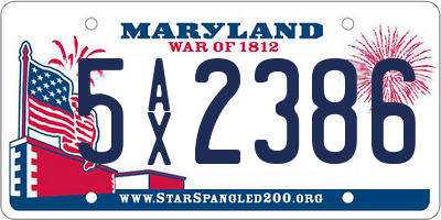MD license plate 5AX2386