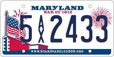 MD license plate 5AX2433