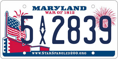 MD license plate 5AX2839