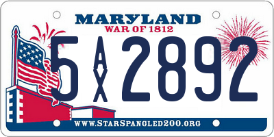 MD license plate 5AX2892