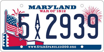 MD license plate 5AX2939
