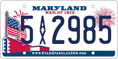 MD license plate 5AX2985