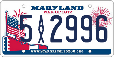 MD license plate 5AX2996