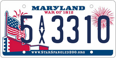 MD license plate 5AX3310