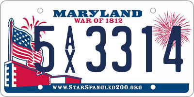 MD license plate 5AX3314