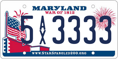 MD license plate 5AX3333