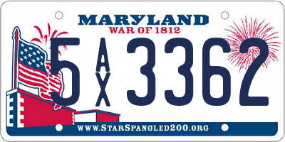 MD license plate 5AX3362