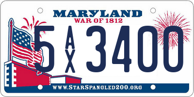 MD license plate 5AX3400