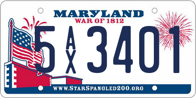MD license plate 5AX3401
