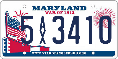 MD license plate 5AX3410