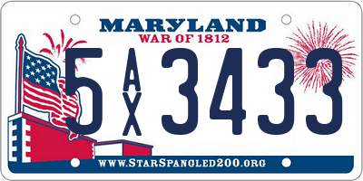 MD license plate 5AX3433