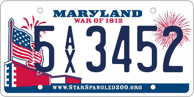 MD license plate 5AX3452