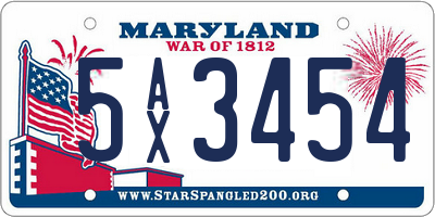 MD license plate 5AX3454
