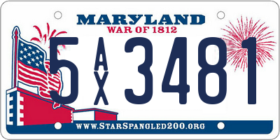 MD license plate 5AX3481